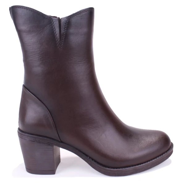 Dagoster DZA07-1314700 Kahve Klasik Topuk Fermuarlı Deri Kadın Bot - Resim 2