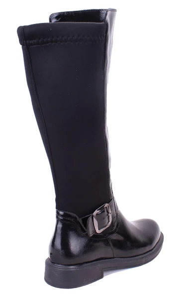 Dagoster DZA07-8965545 Siyah Kırışık Rugan Streçli Düz Topuklu  Kadın Çizme - Resim 4