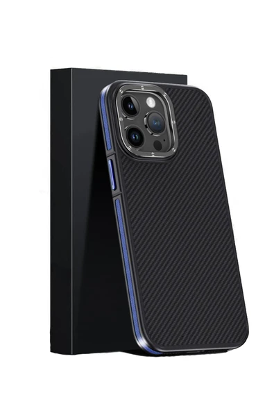 iPhone 15 Pro Max Kılıf Aramid 600D Kevlar Karbon Fiber Magsafe Kapak - Lacivert - Resim 2