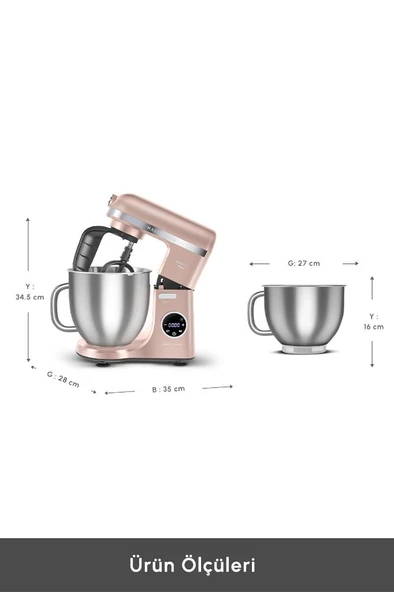 Mastermaid Chef Ultra D2000W Dijital Ekranlı Hamur Yoğurma Makinesi Pearly Pink 7L - 2