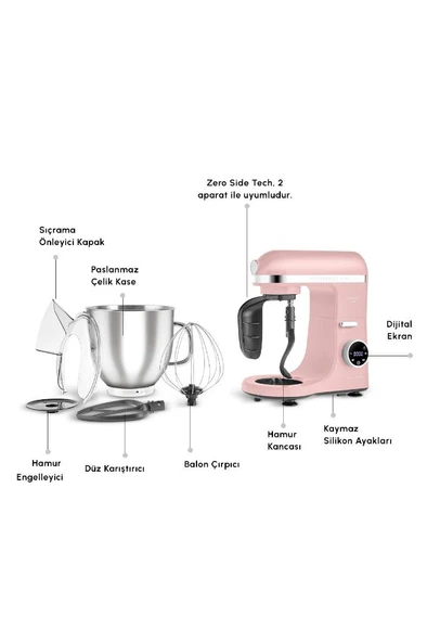 Mastermaid Chef Ultra D2000W Dijital Ekranlı Hamur Yoğurma Makinesi Pearly Pink 7L - 3