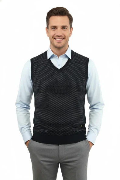 Erkek V Yaka Süveter Çelik Örgü Regular Kalıp 5201H BGL-ST04842 - Resim 3