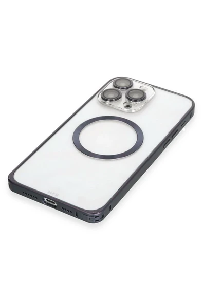 iPhone 15 Pro Max Kılıf Metal Bumper Magneticsafe Kapak - Lacivert - Resim 11