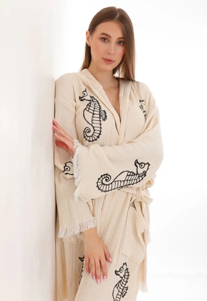 Black Seahorse Bamboo Bathrobe - 5