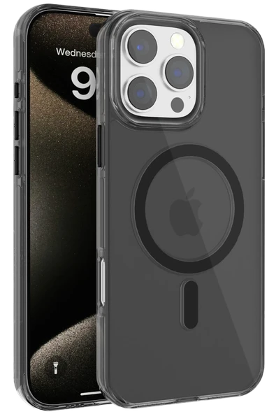iPhone 16 Pro Max Gleam PC Sert Magsafe Kılıf - Siyah - Resim 5
