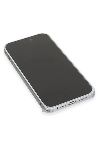 iPhone 15 Pro Max Kılıf Metal Bumper Magneticsafe Kapak - Gri - Resim 6