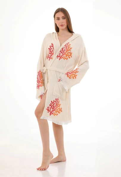 Coral Wooden Stamp Bathrobe
