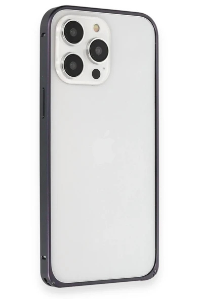 iPhone 15 Pro Max Kılıf Metal Bumper Magneticsafe Kapak - Lacivert - Resim 3