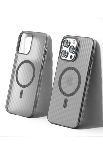 iPhone 16 Pro Max Line Magsafe Kapak - Gri - Resim 2