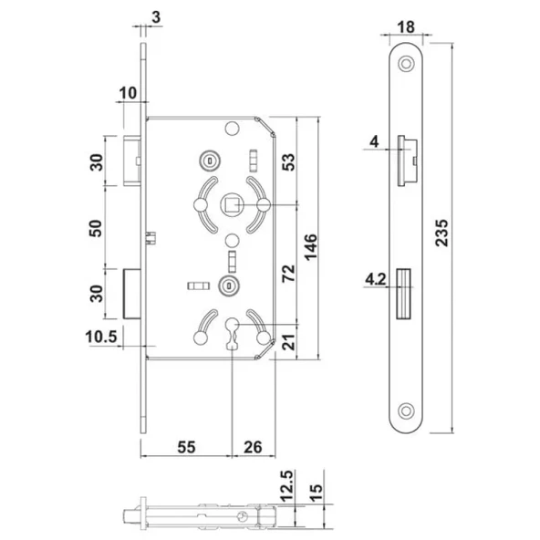Hafele 55 mm Eksen Oval Oda Kilidi Sağ Dilli - 2