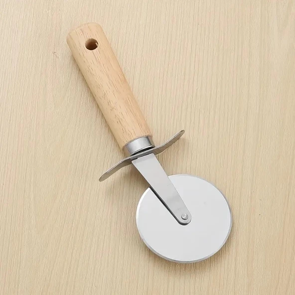 MyBru Paslanmaz Çelik Ahşap Saplı Pizza ve Hamur Kesici (Büyük Boy) - Resim 7