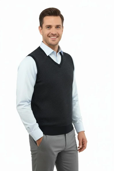 Erkek V Yaka Süveter Çelik Örgü Regular Kalıp 5201H BGL-ST04842 - Resim 7