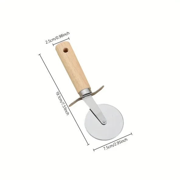 MyBru Paslanmaz Çelik Ahşap Saplı Pizza ve Hamur Kesici (Büyük Boy) - Resim 5