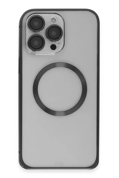 iPhone 15 Pro Max Kılıf Metal Bumper Magneticsafe Kapak - Siyah - Resim 8