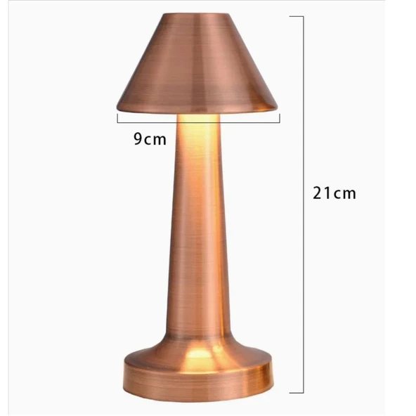 Çatı Model Bronz Renk Şarjlı Dokunmatik 3 Renkli LED Masa Lambası (5284) - Resim 4