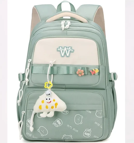 3 LÜ SET Yeni Öğrenci Sırt Okul Çantası Basit Kore Tarzı Kadın Seyahat Çantası YEŞİL ürün görseli 1