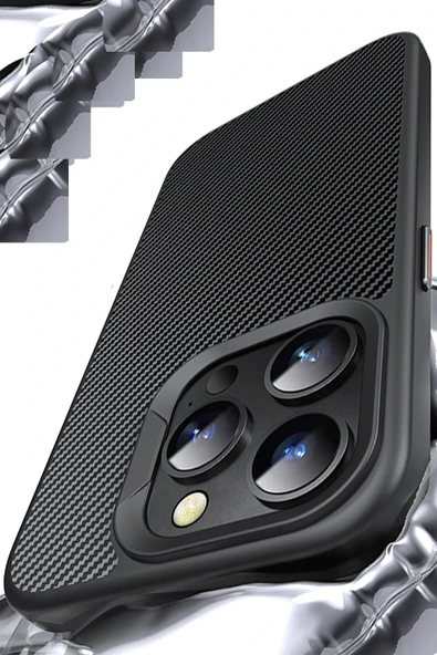iPhone 14 Pro Dart Karbon Magsafe Kapak - Siyah - Resim 2