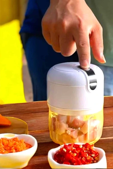 Şarjlı Portatif Doğrayıcı Mini Pratik Rondo El Doğrayıcı Üç lı Çelik lı - Resim 2