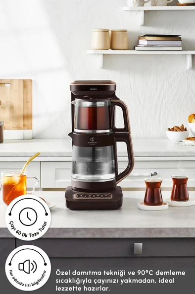 Çaysever Robotea Pro Connect 4 in 1 Konuşan Cam Çay Makinesi Walnut Brown Kahvarengi - 5