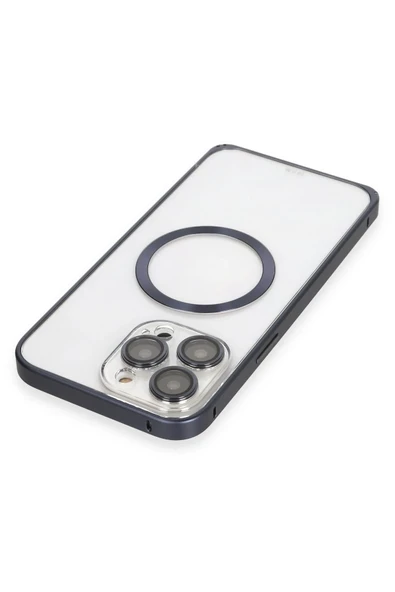 iPhone 15 Pro Max Kılıf Metal Bumper Magneticsafe Kapak - Lacivert - Resim 10