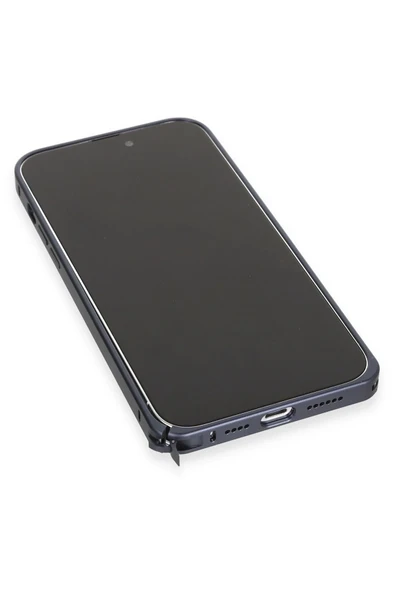 iPhone 15 Pro Max Kılıf Metal Bumper Magneticsafe Kapak - Lacivert - Resim 12