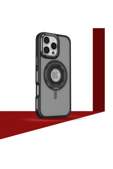 iPhone 16 Pro Banza Magsafe Standlı Kapak - Lacivert - Resim 2