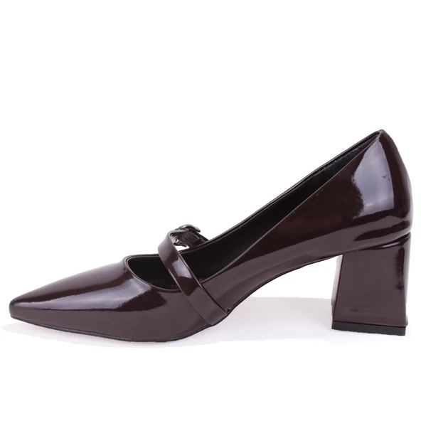 Dagoster DZA07-129604 Kahve Rugan Klasik Topuklu Kadın Ayakkabı - Resim 3
