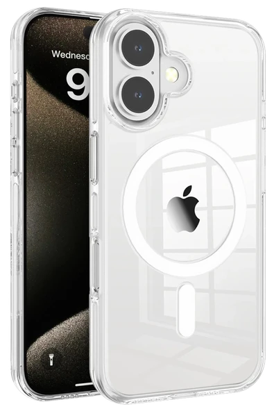 iPhone 16 Gleam PC Sert Magsafe Kılıf - Şeffaf - Resim 5