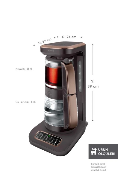 Çaysever Robotea Pro Connect 4 in 1 Konuşan Cam Çay Makinesi Walnut Brown Kahvarengi - 2