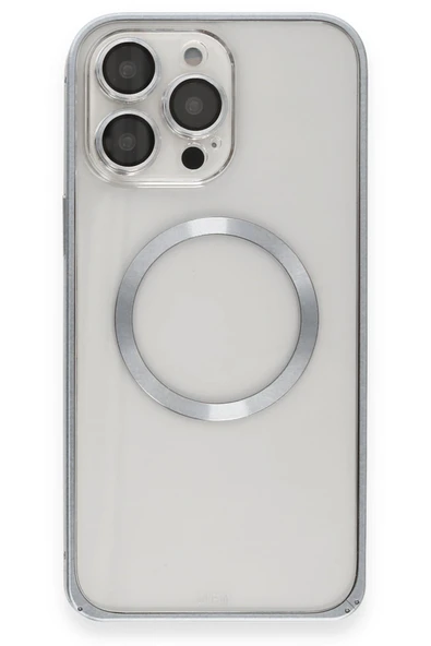 iPhone 15 Pro Max Kılıf Metal Bumper Magneticsafe Kapak - Gri - Resim 2