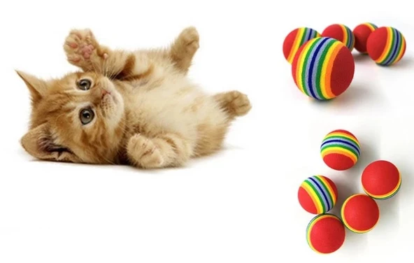 2 ADET GÖKKUŞAĞI RENKLI KEDI KÖPEK OYUN TOPU - Resim 3