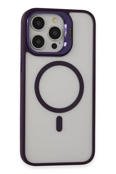 iPhone 15 Pro Kılıf Roblox Lens Magsafe Standlı Kapak - Derin Mor - Resim 8