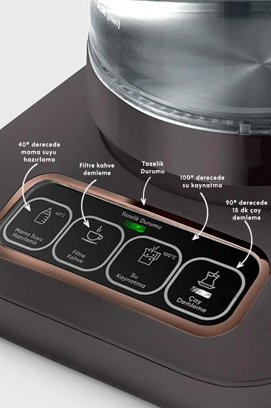 Çaysever Robotea Pro Connect 4 in 1 Konuşan Cam Çay Makinesi Walnut Brown Kahvarengi - 6