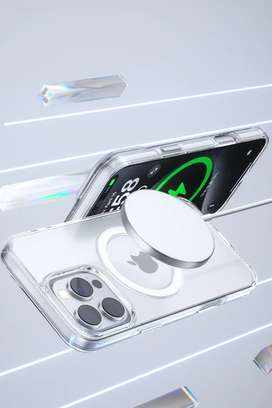 iPhone 15 Gleam PC Sert Magsafe Kılıf - Şeffaf - Resim 4