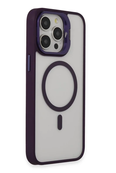 iPhone 15 Pro Kılıf Roblox Lens Magsafe Standlı Kapak - Derin Mor - Resim 9