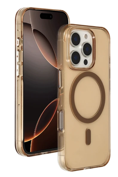 iPhone 16 Pro Max Gleam PC Sert Magsafe Kılıf - Şeffaf-Gold ürün görseli 1