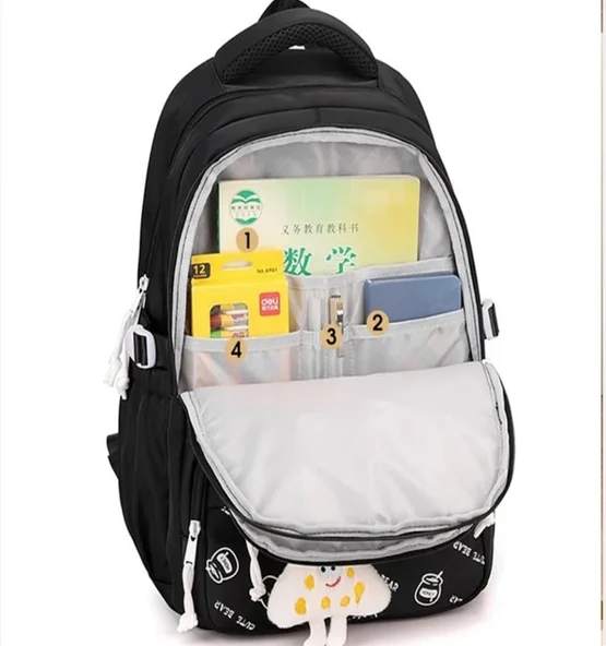 3 LÜ SET Yeni Öğrenci Sırt Okul Çantası Basit Kore Tarzı Kadın Seyahat Çantası YEŞİL - Resim 3