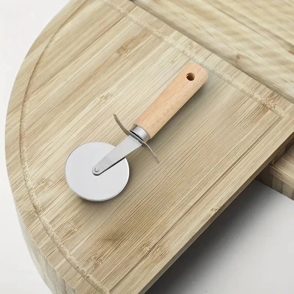 MyBru Paslanmaz Çelik Ahşap Saplı Pizza ve Hamur Kesici (Büyük Boy) - Resim 6