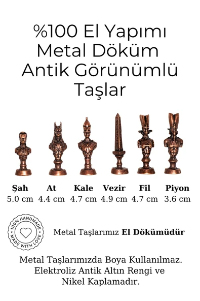 MC40 Antik Mısır Figürlü Metal Satranç Takımı - Lüks Hediyelik Satranç Takımı - 6