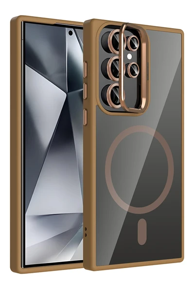 Samsung Galaxy S24 Ultra Remim Lensli Magsafe Standlı Kapak - Kahverengi ürün görseli 1