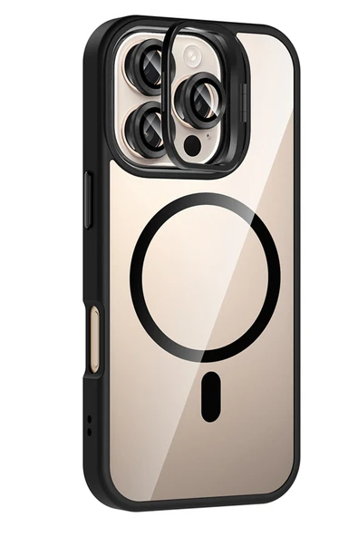 Apple iPhone 16 Pro Max Remim Lensli Magsafe Standlı Kapak - Siyah - Resim 6