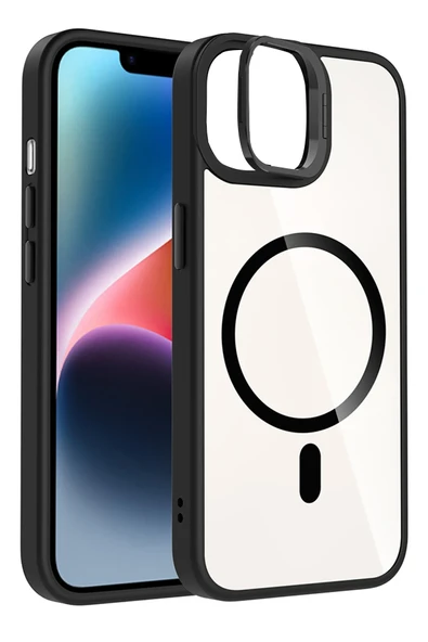 Apple iPhone 11 Remim Lensli Magsafe Standlı Kapak - Siyah - Resim 2