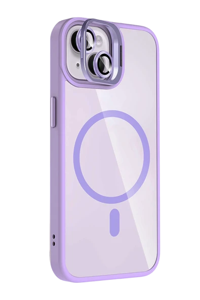 Apple iPhone 13 Remim Lensli Magsafe Standlı Kapak - Lila - Resim 2