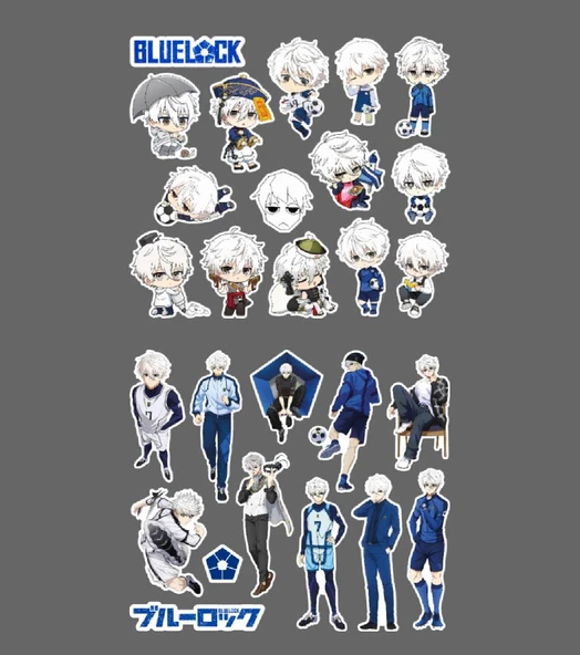 Nagi Seishiro-BlueLock-parlak kağıt -2li sticker set-telefon süsleme Blue Lock etiket - 4