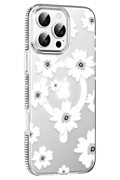 Apple iPhone 16 Pro Floral Magsafe Kapak - Beyaz - Resim 6