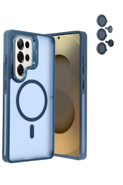 Samsung Galaxy S25 Ultra Flet Lens Magsafe Kapak - Lacivert - Resim 2