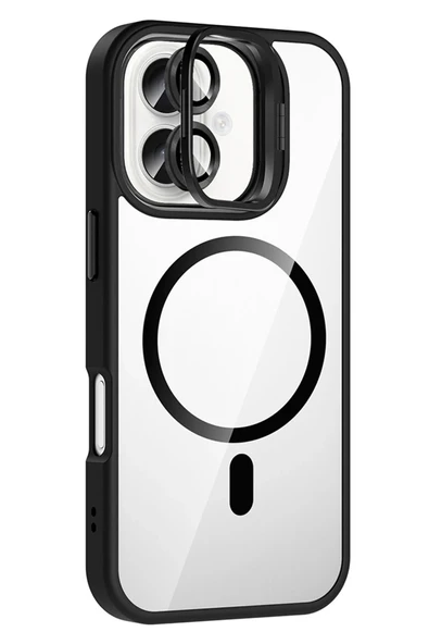 Apple iPhone 16 Remim Lensli Magsafe Standlı Kapak - Siyah ürün görseli 1