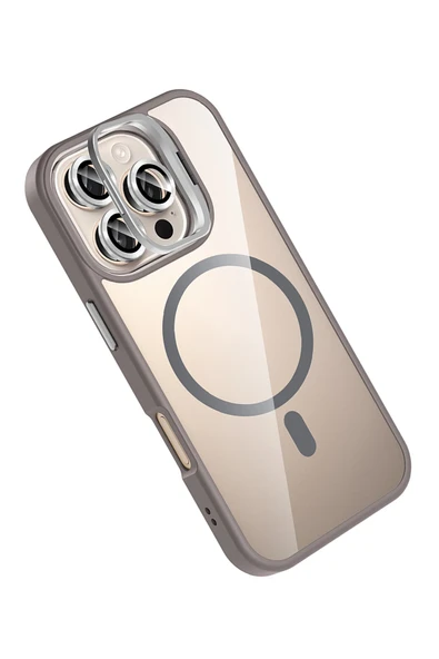 Apple iPhone 16 Pro Remim Lensli Magsafe Standlı Kapak - Titan Gri - Resim 7