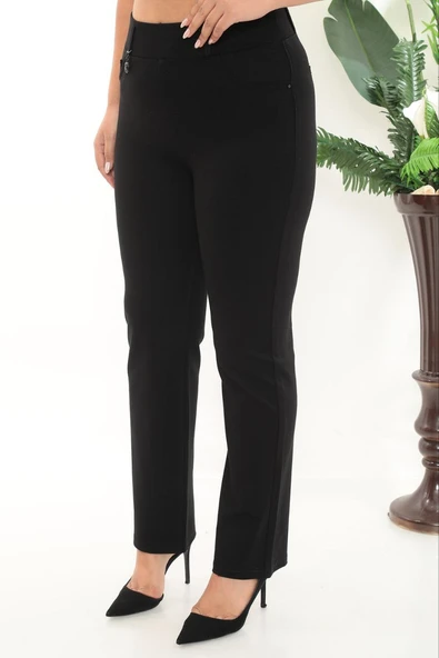 ZANESSI 73871 Ekstra Battal Kadın Boru Paça Yüksek Bel Toparlayıcı Beli Lastikli Pamuklu Pantolon ürün görseli