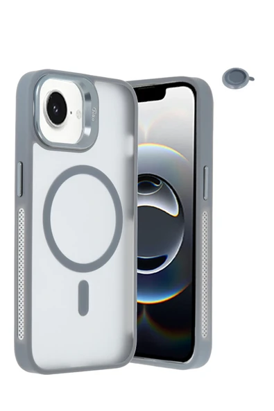 iPhone 16E Flet Lens Magsafe Kapak - Gri - Resim 4